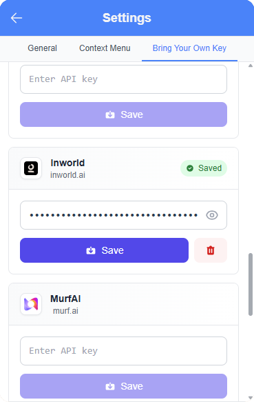 Bring Your Own API Key